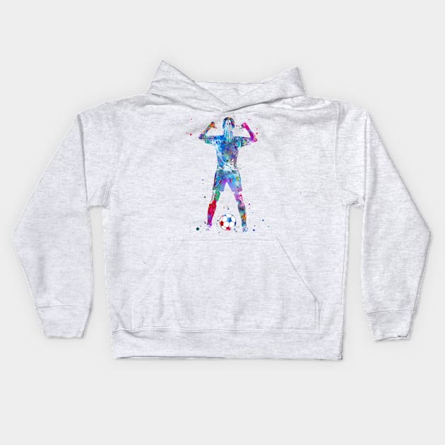 Female Soccer Player Kids Hoodie by RosaliArt